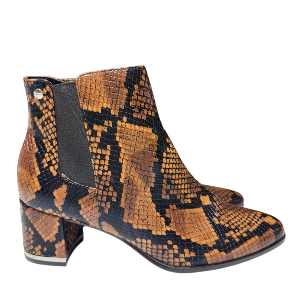 Calvin Klein Brown and Black Snake Print Ankle Boots NWOT size 8